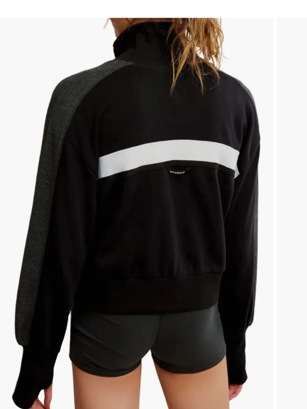 Free People Movement Black Zip-Up Crop Jacket with Cream Ribbing size S - Picture 2 of 6